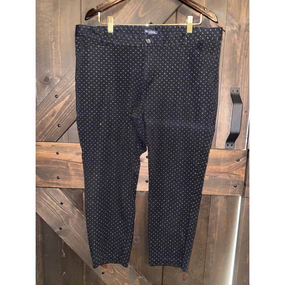 Gap Slim City Crop Pants Size 18 R Black Silver Glitter Pattern Stretch Chino